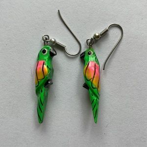 Green Parrot Tropical Earrings